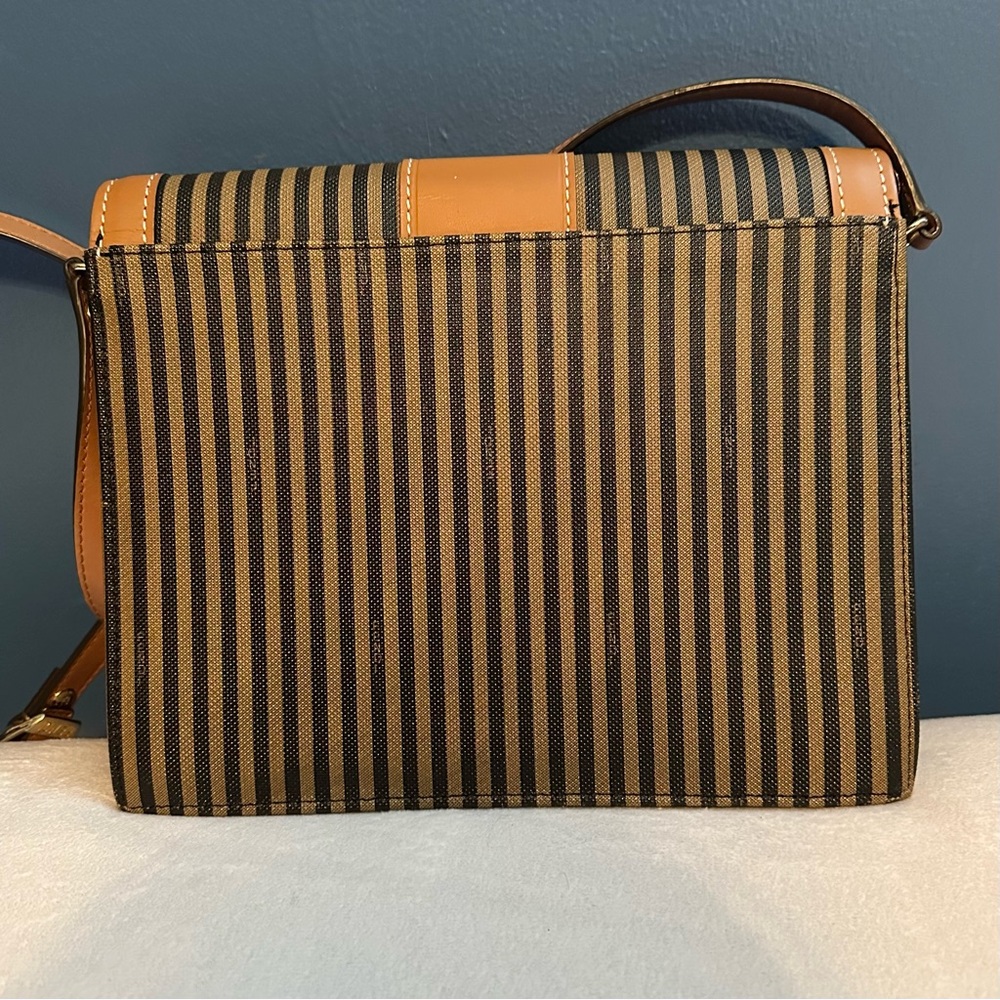 Vintage Fendi Pequin Stripe Flap Crossbody/ Shoulder Bag Purse tan black EUC - Picture 6 of 16